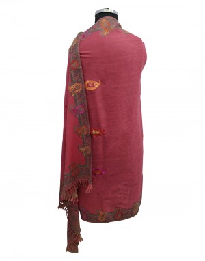 Womens Wool blend intricate floral embroidered anda daur shawl